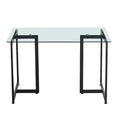 FurnitureR 55.1-Inch Glass Dining Table, Modern Rectangular Kitchen Table with Sturdy Metal Frame, Ideal for Dining Room or Home Office, Black