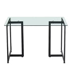 FurnitureR 55.1-Inch Glass Dining Table, Modern Rectangular Kitchen Table with Sturdy Metal Frame, Ideal for Dining Room or Home Office, Black
