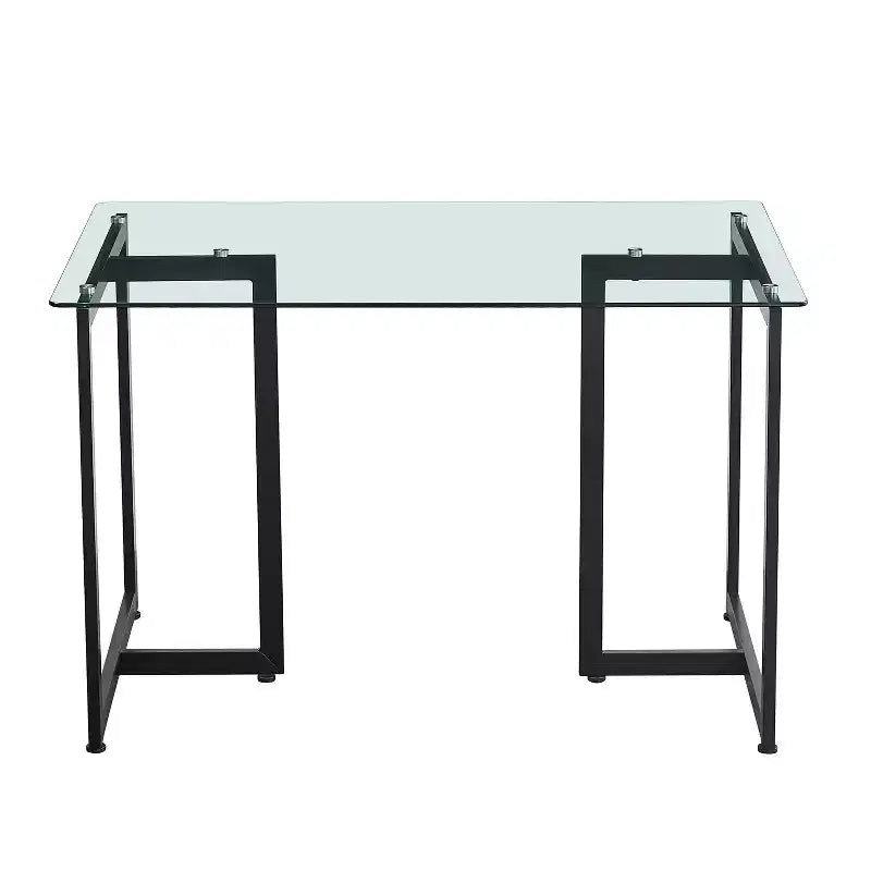 FurnitureR 55.1-Inch Glass Dining Table, Modern Rectangular Kitchen Table with Sturdy Metal Frame, Ideal for Dining Room or Home Office, Black