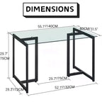 FurnitureR 55.1-Inch Glass Dining Table, Modern Rectangular Kitchen Table with Sturdy Metal Frame, Ideal for Dining Room or Home Office, Black