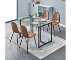 FurnitureR 55.1-Inch Glass Dining Table, Modern Rectangular Kitchen Table with Sturdy Metal Frame, Ideal for Dining Room or Home Office, Black