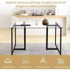 FurnitureR 55.1-Inch Glass Dining Table, Modern Rectangular Kitchen Table with Sturdy Metal Frame, Ideal for Dining Room or Home Office, Black