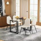 FurnitureR 55.1-Inch Glass Dining Table, Modern Rectangular Kitchen Table with Sturdy Metal Frame, Ideal for Dining Room or Home Office, Black