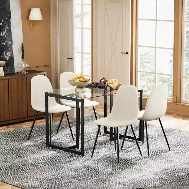 FurnitureR 55.1-Inch Glass Dining Table, Modern Rectangular Kitchen Table with Sturdy Metal Frame, Ideal for Dining Room or Home Office, Black