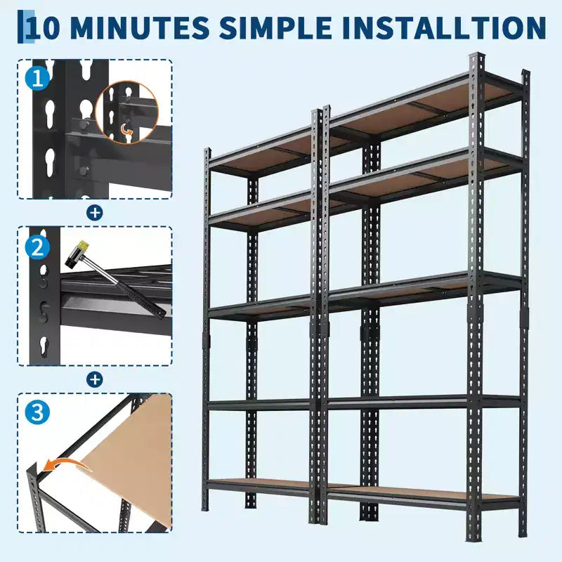 COZONY Heavy Duty Storage Shelves 5-Tier Adjustable Metal Shelving Unit Boltless Assembly High Capacity for Garage Basement Pantry