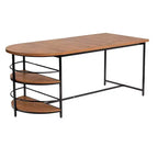 FurnitureR Dining Table 3-Tiers Wooden with 2 Storage Shelf for Dining Room Kitchen, Sturdy Black Metal Frame, Rectangular, Brown