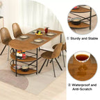 FurnitureR Dining Table 3-Tiers Wooden with 2 Storage Shelf for Dining Room Kitchen, Sturdy Black Metal Frame, Rectangular, Brown