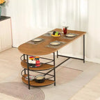 FurnitureR Dining Table 3-Tiers Wooden with 2 Storage Shelf for Dining Room Kitchen, Sturdy Black Metal Frame, Rectangular, Brown