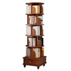 Étagère à livres rotative Homy Casa avec rangement inférieur et roulettes verrouillables, Noyer