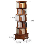 Étagère à livres rotative Homy Casa avec rangement inférieur et roulettes verrouillables, Noyer