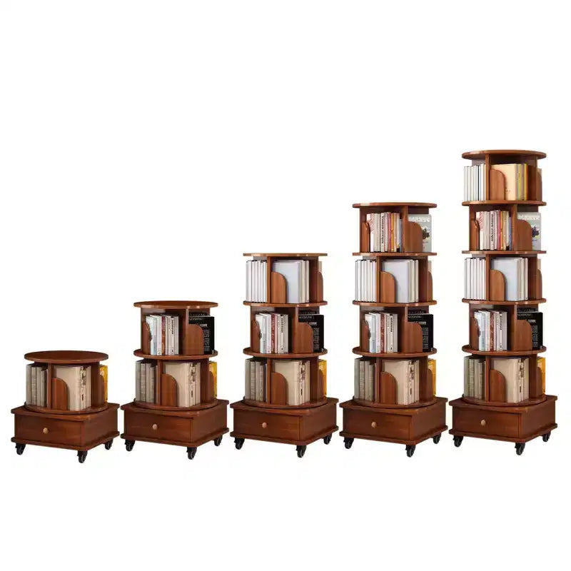 Étagère à livres rotative Homy Casa avec rangement inférieur et roulettes verrouillables, Noyer