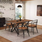 Table de salle à manger rectangulaire moderne Okak 59IN, Table à manger avec pieds en métal élégants, Table de cuisine pour salon, salle à manger, cuisine, Noyer+noir