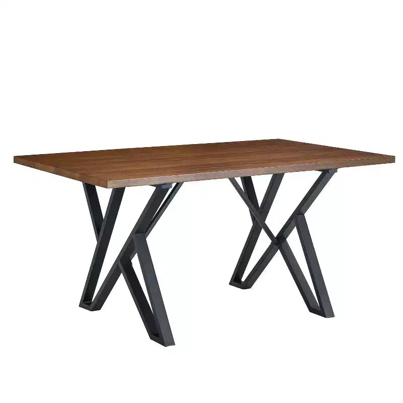 Table de salle à manger rectangulaire moderne Okak 59IN, Table à manger avec pieds en métal élégants, Table de cuisine pour salon, salle à manger, cuisine, Noyer+noir