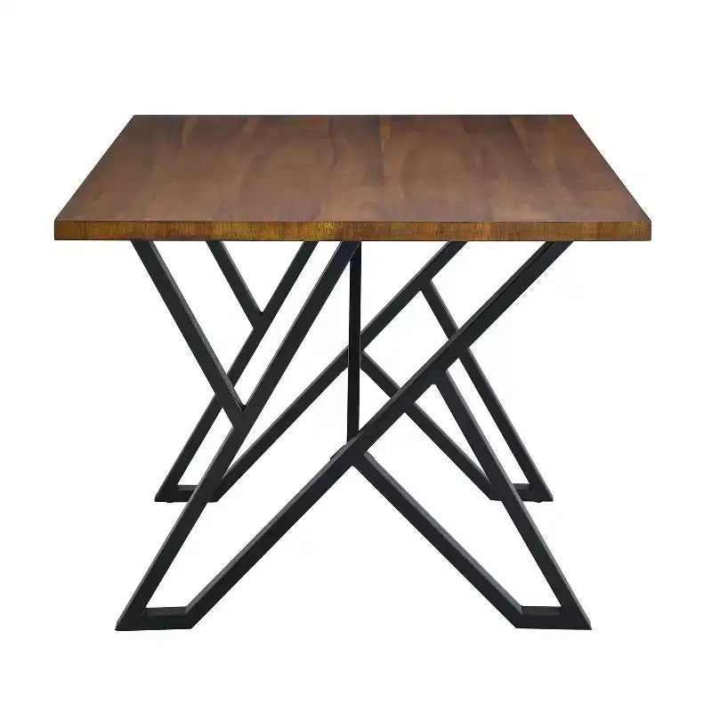 Table de salle à manger rectangulaire moderne Okak 59IN, Table à manger avec pieds en métal élégants, Table de cuisine pour salon, salle à manger, cuisine, Noyer+noir