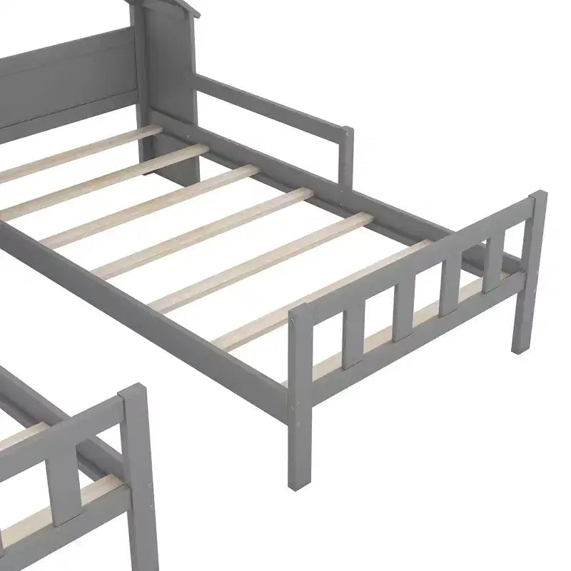 Twin Size Platform Bed for 2 Kids with House-Shaped Headboard and Storage Shelves, Twin Size Platform Bed Wood Frame with Nightstand