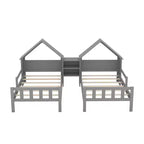 Twin Size Platform Bed for 2 Kids with House-Shaped Headboard and Storage Shelves, Twin Size Platform Bed Wood Frame with Nightstand