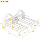 Twin Size Platform Bed for 2 Kids with House-Shaped Headboard and Storage Shelves, Twin Size Platform Bed Wood Frame with Nightstand