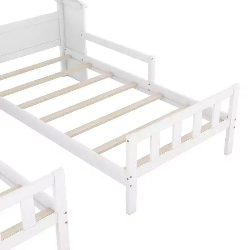 Twin Size Platform Bed for 2 Kids with House-Shaped Headboard and Storage Shelves, Twin Size Platform Bed Wood Frame with Nightstand