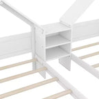 Twin Size Platform Bed for 2 Kids with House-Shaped Headboard and Storage Shelves, Twin Size Platform Bed Wood Frame with Nightstand