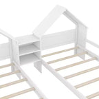 Twin Size Platform Bed for 2 Kids with House-Shaped Headboard and Storage Shelves, Twin Size Platform Bed Wood Frame with Nightstand