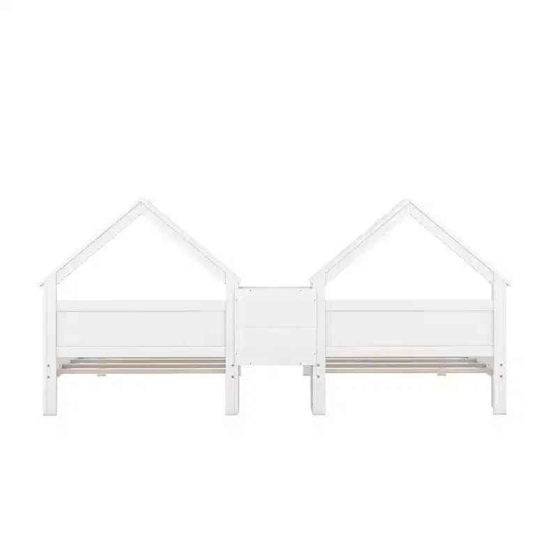 Twin Size Platform Bed for 2 Kids with House-Shaped Headboard and Storage Shelves, Twin Size Platform Bed Wood Frame with Nightstand