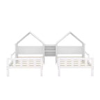Twin Size Platform Bed for 2 Kids with House-Shaped Headboard and Storage Shelves, Twin Size Platform Bed Wood Frame with Nightstand