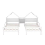 Twin Size Platform Bed for 2 Kids with House-Shaped Headboard and Storage Shelves, Twin Size Platform Bed Wood Frame with Nightstand