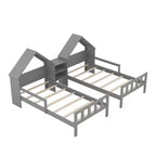 Twin Size Platform Bed for 2 Kids with House-Shaped Headboard and Storage Shelves, Twin Size Platform Bed Wood Frame with Nightstand