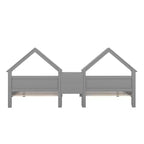 Twin Size Platform Bed for 2 Kids with House-Shaped Headboard and Storage Shelves, Twin Size Platform Bed Wood Frame with Nightstand