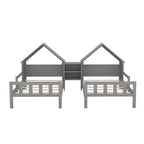 Twin Size Platform Bed for 2 Kids with House-Shaped Headboard and Storage Shelves, Twin Size Platform Bed Wood Frame with Nightstand