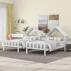 Twin Size Platform Bed for 2 Kids with House-Shaped Headboard and Storage Shelves, Twin Size Platform Bed Wood Frame with Nightstand