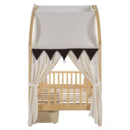 Arched Twin Size House Bed with 2 Storage Drawers, Canopy Bed Frame with Lights Strip, Wood Montessori Floor Bed for Kids