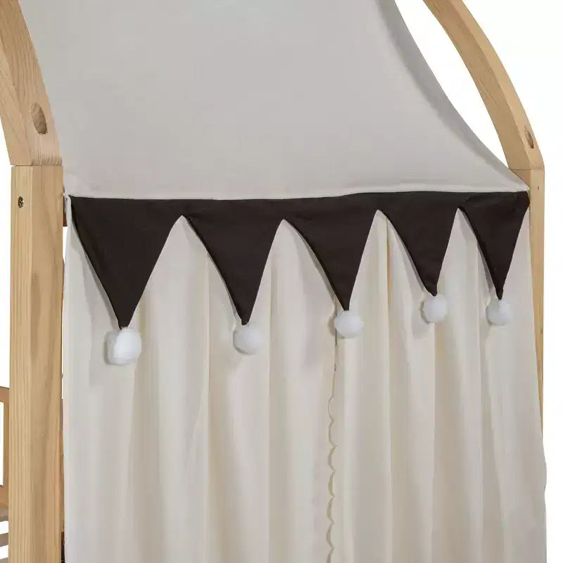 Arched Twin Size House Bed with 2 Storage Drawers, Canopy Bed Frame with Lights Strip, Wood Montessori Floor Bed for Kids