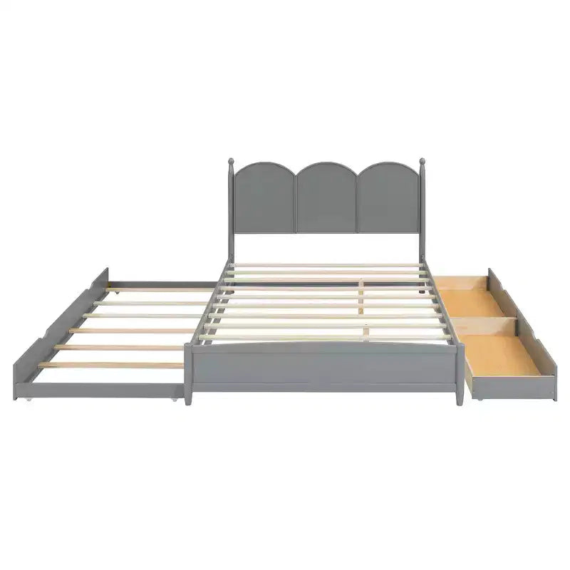 Queen Storage Bed with Twin XL Trundle, Wood Queen Size Platform Bed with 2 Storage Drawers