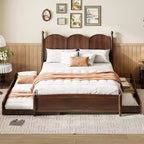 Queen Storage Bed with Twin XL Trundle, Wood Queen Size Platform Bed with 2 Storage Drawers
