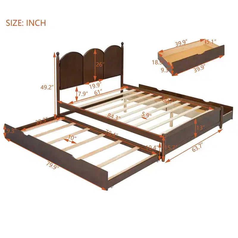 Queen Storage Bed with Twin XL Trundle, Wood Queen Size Platform Bed with 2 Storage Drawers