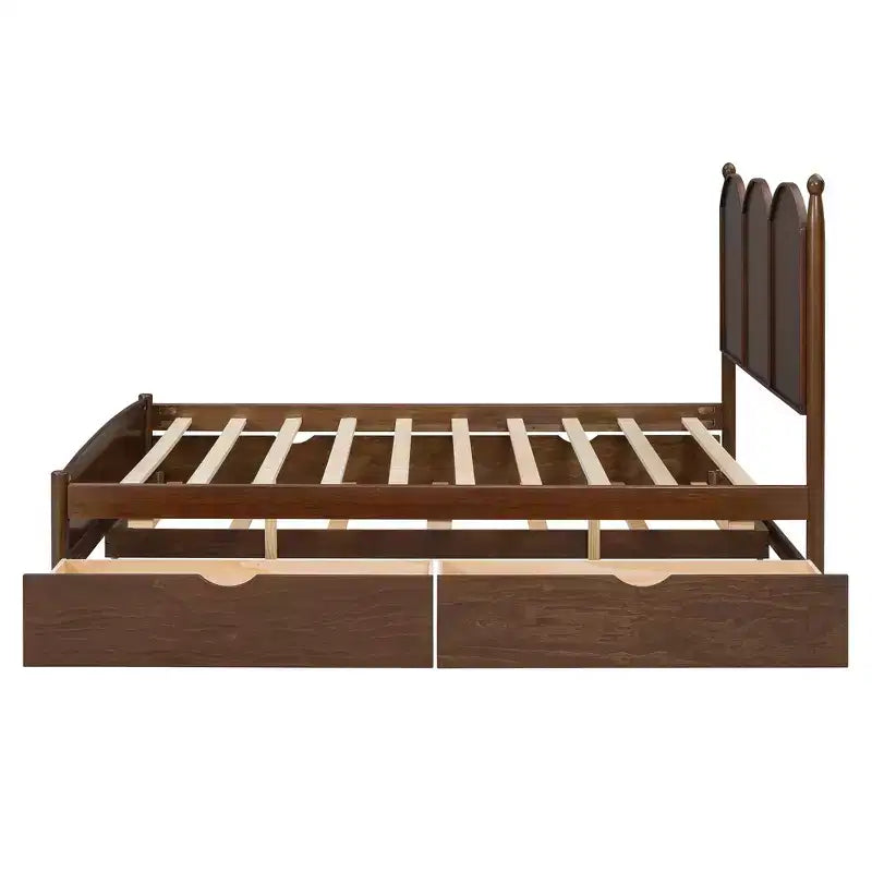 Queen Storage Bed with Twin XL Trundle, Wood Queen Size Platform Bed with 2 Storage Drawers