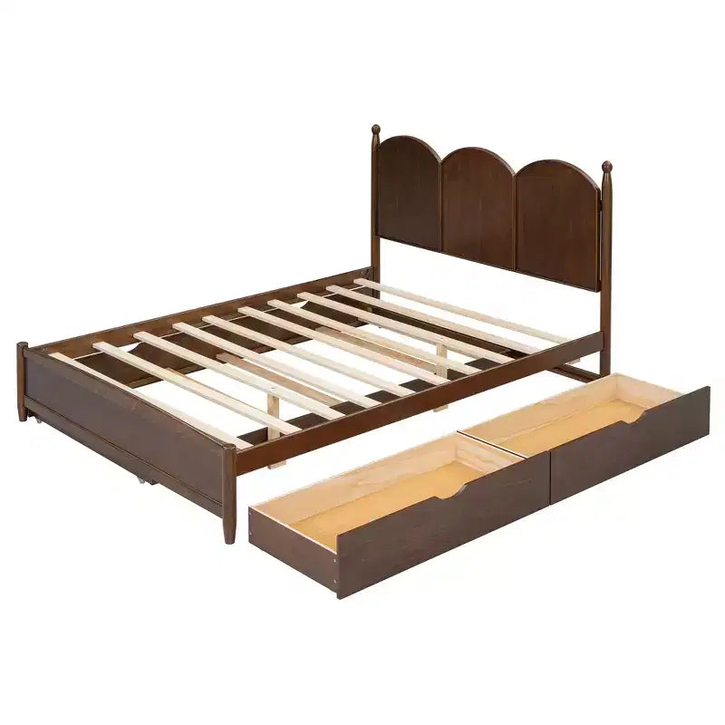 Queen Storage Bed with Twin XL Trundle, Wood Queen Size Platform Bed with 2 Storage Drawers