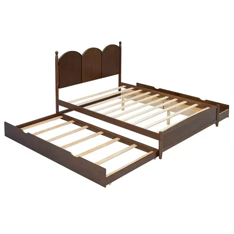 Queen Storage Bed with Twin XL Trundle, Wood Queen Size Platform Bed with 2 Storage Drawers