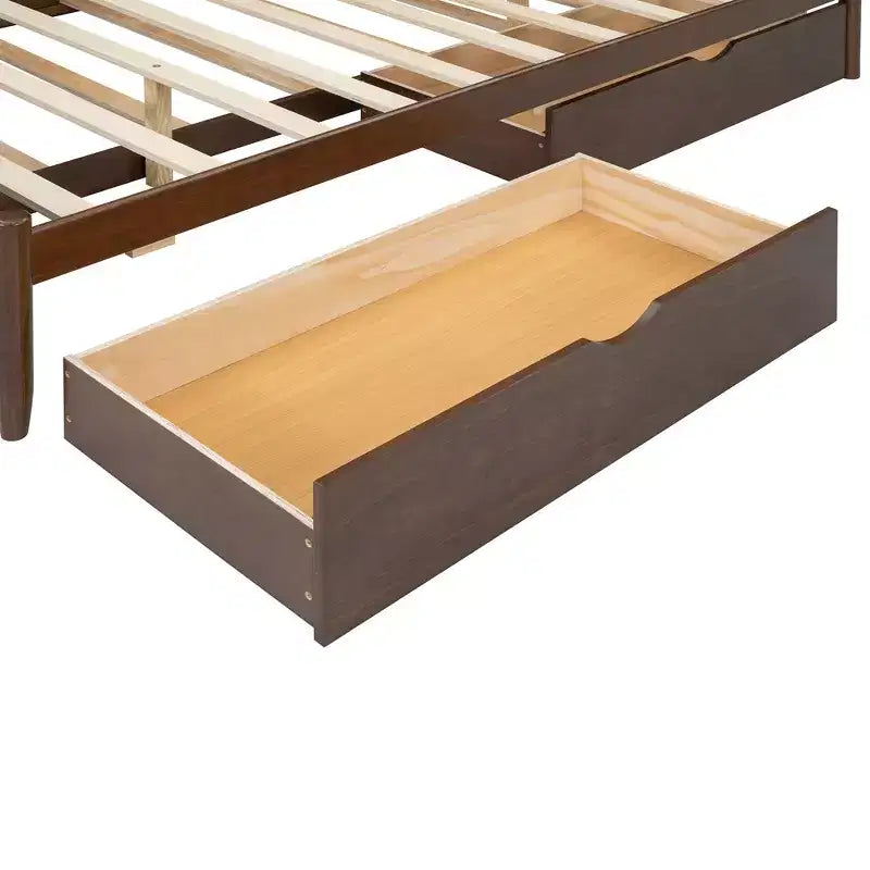 Queen Storage Bed with Twin XL Trundle, Wood Queen Size Platform Bed with 2 Storage Drawers
