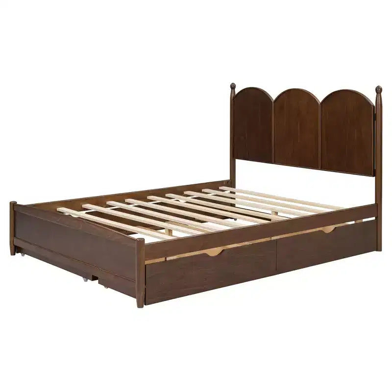 Queen Storage Bed with Twin XL Trundle, Wood Queen Size Platform Bed with 2 Storage Drawers