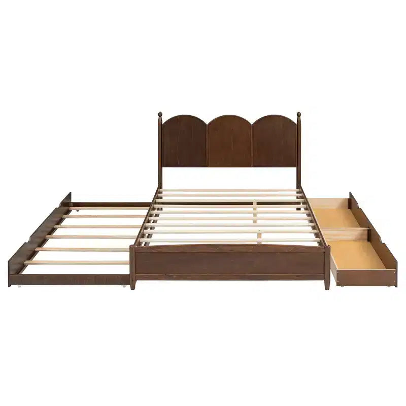 Queen Storage Bed with Twin XL Trundle, Wood Queen Size Platform Bed with 2 Storage Drawers