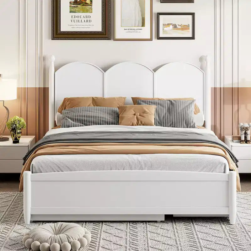 Queen Storage Bed with Twin XL Trundle, Wood Queen Size Platform Bed with 2 Storage Drawers