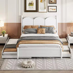 Queen Storage Bed with Twin XL Trundle, Wood Queen Size Platform Bed with 2 Storage Drawers