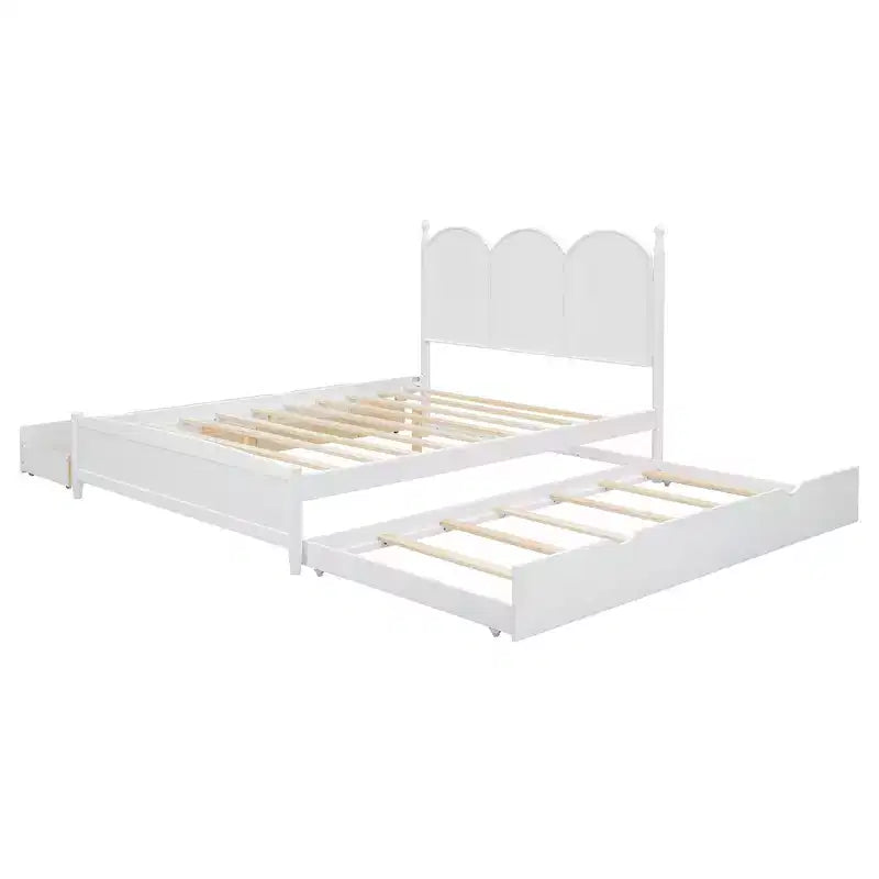Queen Storage Bed with Twin XL Trundle, Wood Queen Size Platform Bed with 2 Storage Drawers