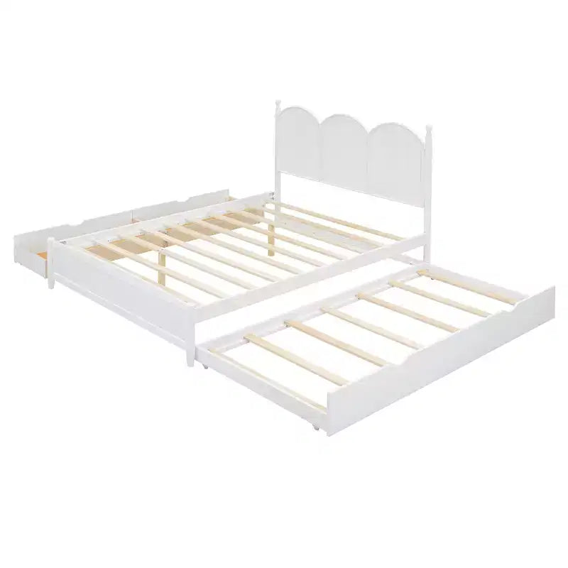 Queen Storage Bed with Twin XL Trundle, Wood Queen Size Platform Bed with 2 Storage Drawers