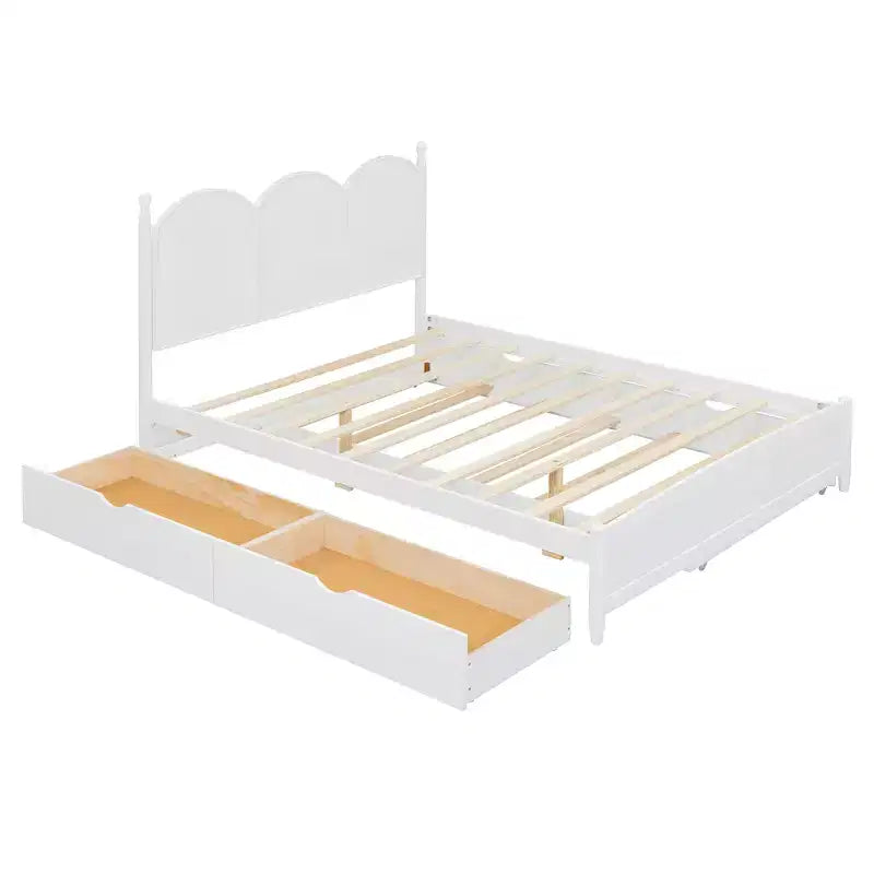 Queen Storage Bed with Twin XL Trundle, Wood Queen Size Platform Bed with 2 Storage Drawers