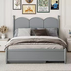 Queen Storage Bed with Twin XL Trundle, Wood Queen Size Platform Bed with 2 Storage Drawers