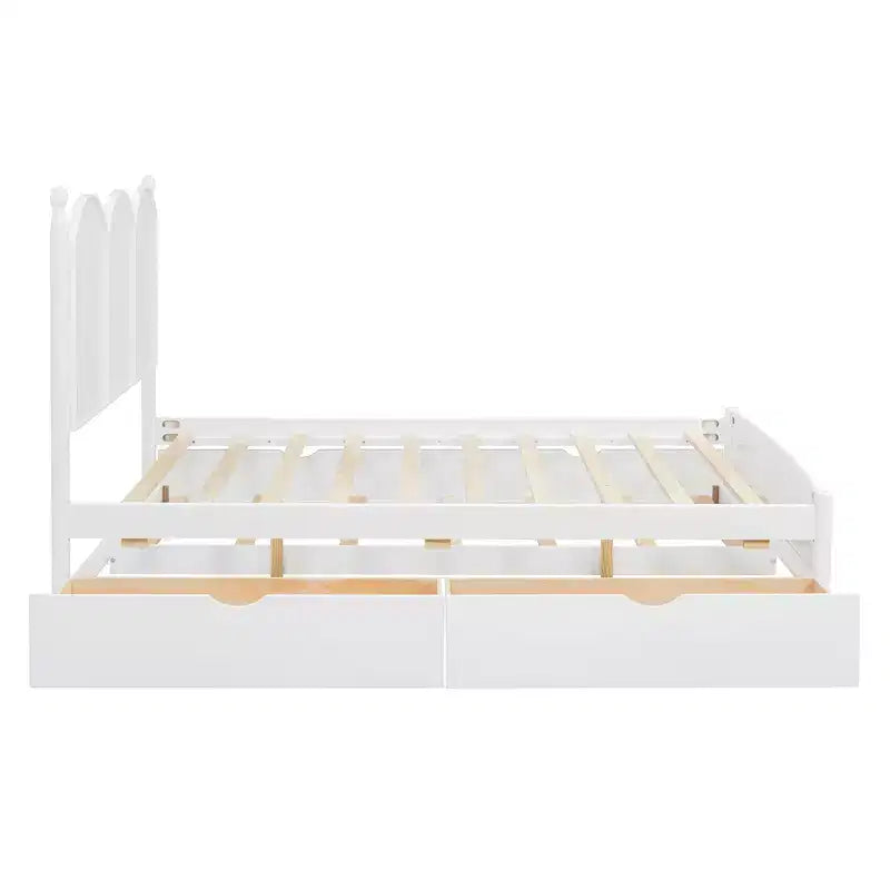 Queen Storage Bed with Twin XL Trundle, Wood Queen Size Platform Bed with 2 Storage Drawers