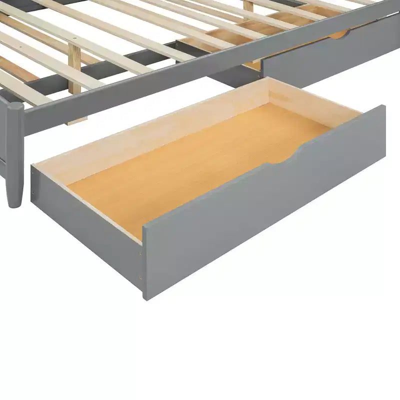 Queen Storage Bed with Twin XL Trundle, Wood Queen Size Platform Bed with 2 Storage Drawers